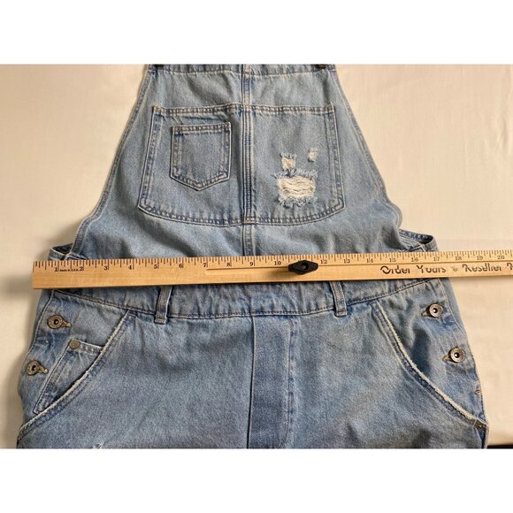 & Denim Overall Shorts Women's 10 Distressed Light Wash Denim Casual Y2K Comfy - Picture 5 of 15